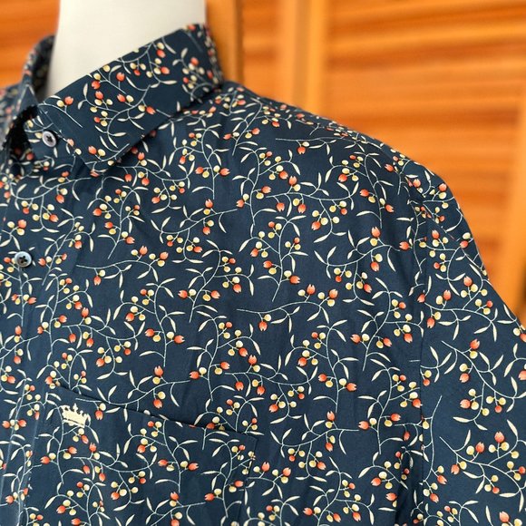 FRENCH CROWN MEN'S SZ 44 COTTON SS FLORAL DRESS SHIRT - Picture 4 of 10